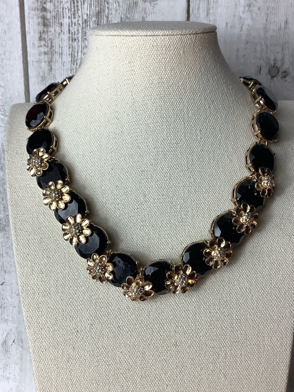 Talbots Black and Gold Floral Collar Necklace